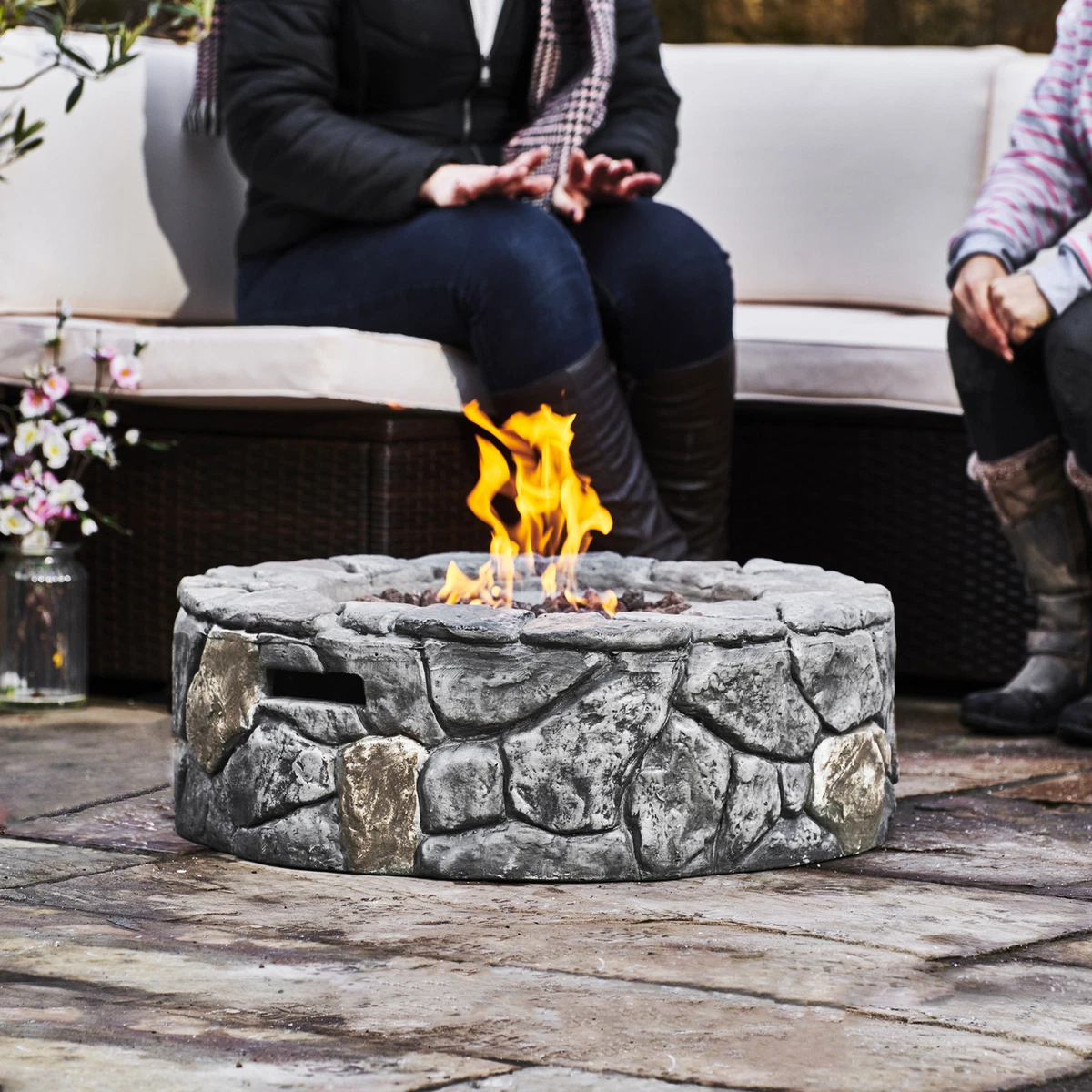 Teamson Home Garden Small Gas Fire Pit Outdoor Heater with Lava