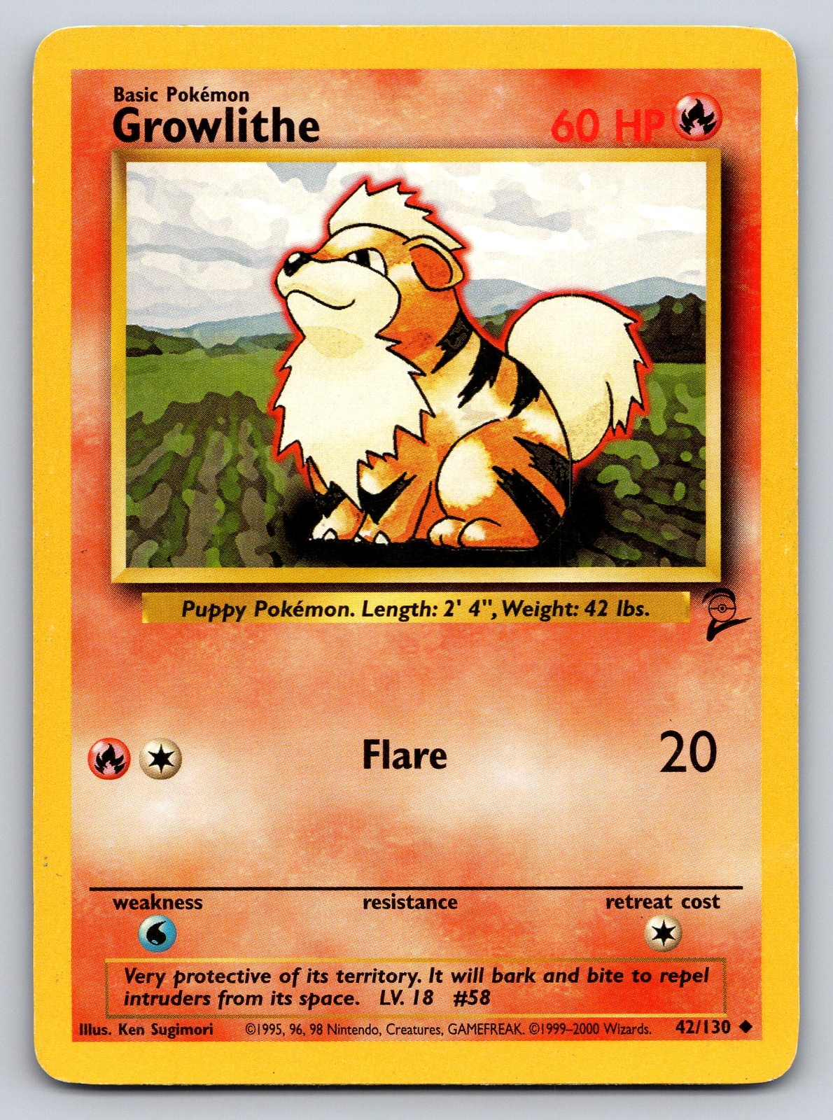 Growlithe 42/130 Uncommon Pokemon Base Set 2 Moderately played
