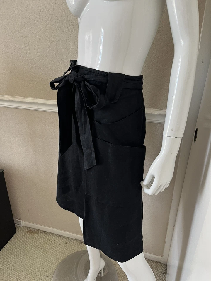 COMPTOIR DES COTONNIERS 全新! 黑色 100% 亚麻绑带腰 Lagenlook 裙 40 — 第 3/4 张图片