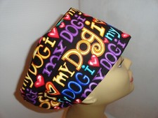 Ladies scrub hat, I LOVE MY DOG, . Vashon elastic in back long or short hair