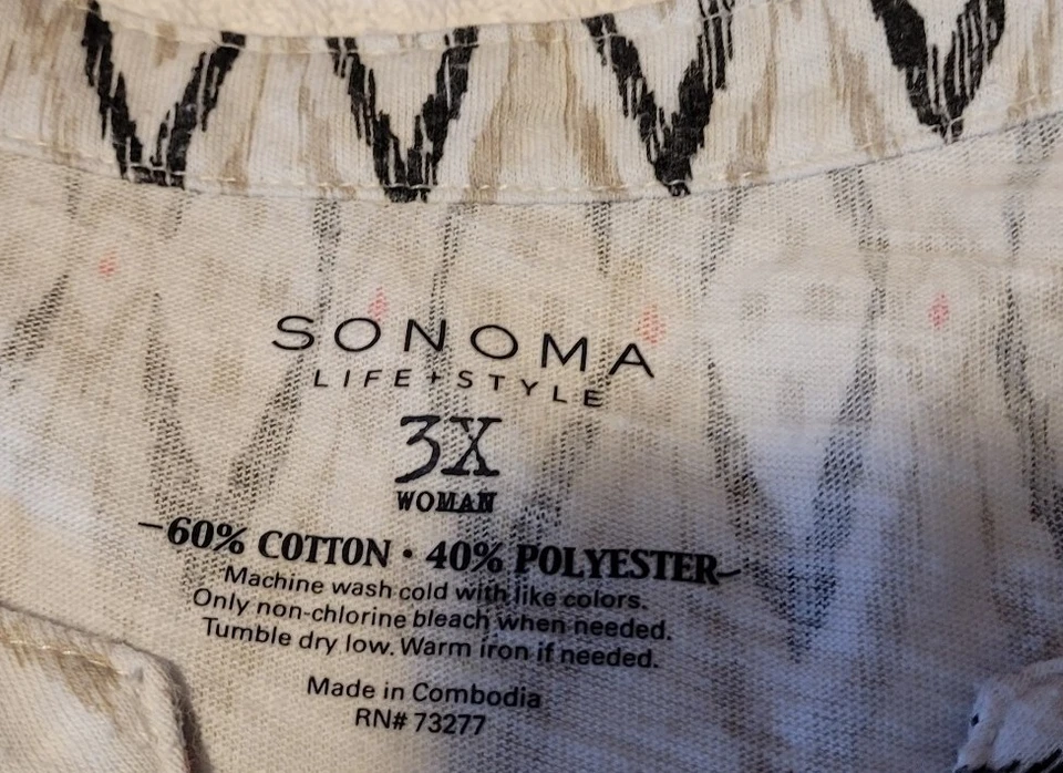 Top para mujer Sonoma diseño diamante multicolor manga 3/4 cuartos cuello en V talla 3X Foto 4 de 4