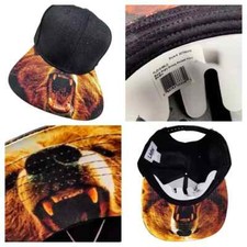 Lids Grizzly Bear Snapback Cap Black Brown Graphic Wool Flat Hat Angry Rare New