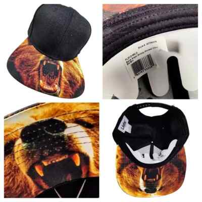 Lids Grizzly Bear Snapback Cap Black Brown Graphic Wool Flat Hat Angry Rare New
