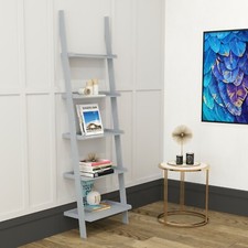 Ladder Shelving Unit Display Stand Book Case Shelf Leaning Wall Rack Grey