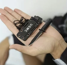 Tactical Neck Knife – Mini Combat Blade Full Tang EDC Survival USMC Style w/ She