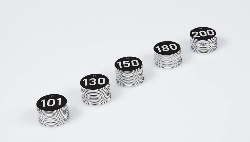 Sellos de árbol de aluminio placas de árbol números de árbol ø 30 mm negro, grabado láser, 100 piezas Foto 3 de 4