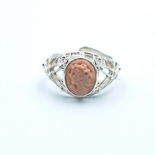 ANELLO DONNA CORALLO ROSA ANTICO ARGENTO 925 RODIATO ORO BIANCO  REGOLABILE 