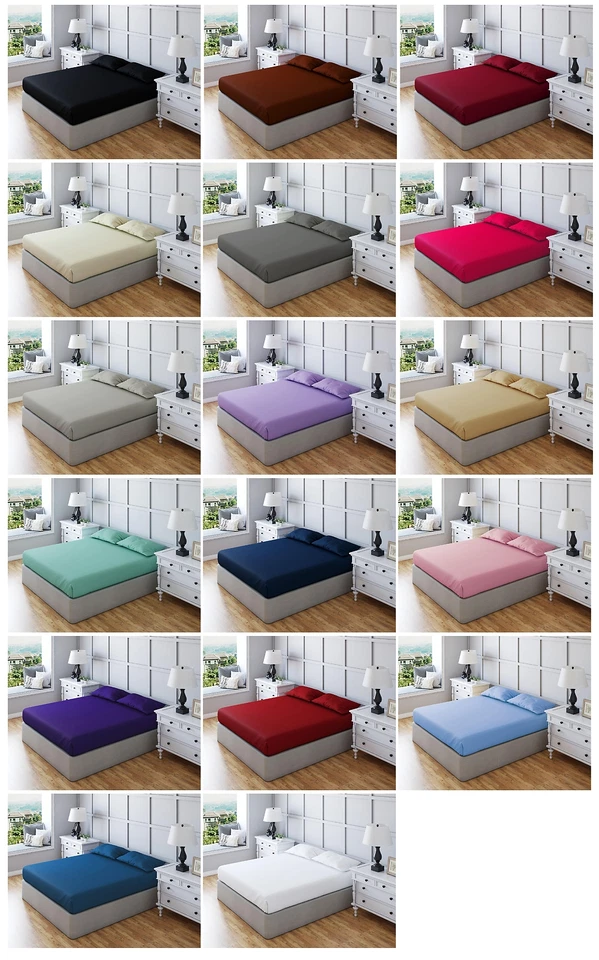 Fitted Bed Sheet 100% Poly Cotton 30cm 12" Extra Deep 17 colours 8 sizes