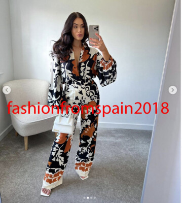 ZARA NEW WOMAN MID-WAIST PRINTED TROUSERS WITH DARTS PANT ECRU XS