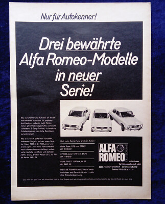 1969 Alfa Romeo Giulia Super, 1300 TI, GT Junior... Original from Advertising