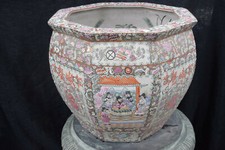 Porz.-Fishbowl China 8-eckig Fam.rose Palastsz/floral/buddh.Symbole InnendD:47cm