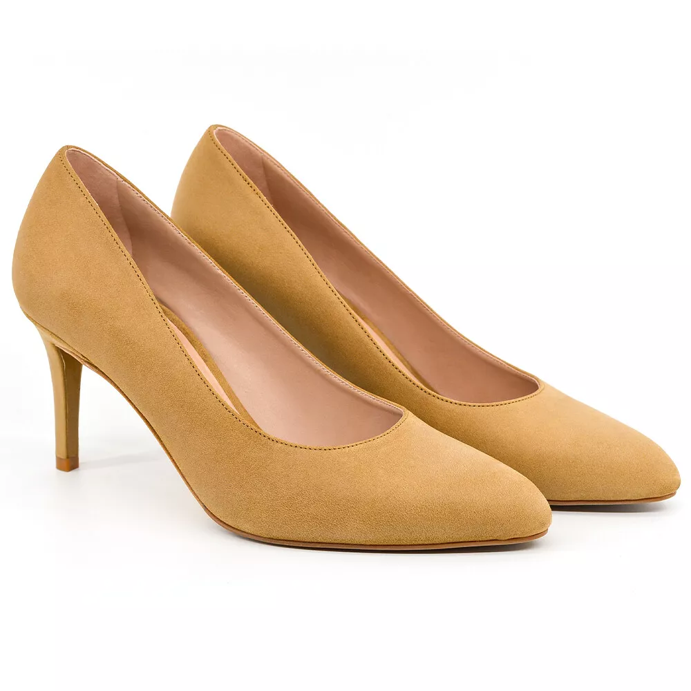 Chaussures a talon Escarpins femme ferm s en cuir v g tal beige eBay