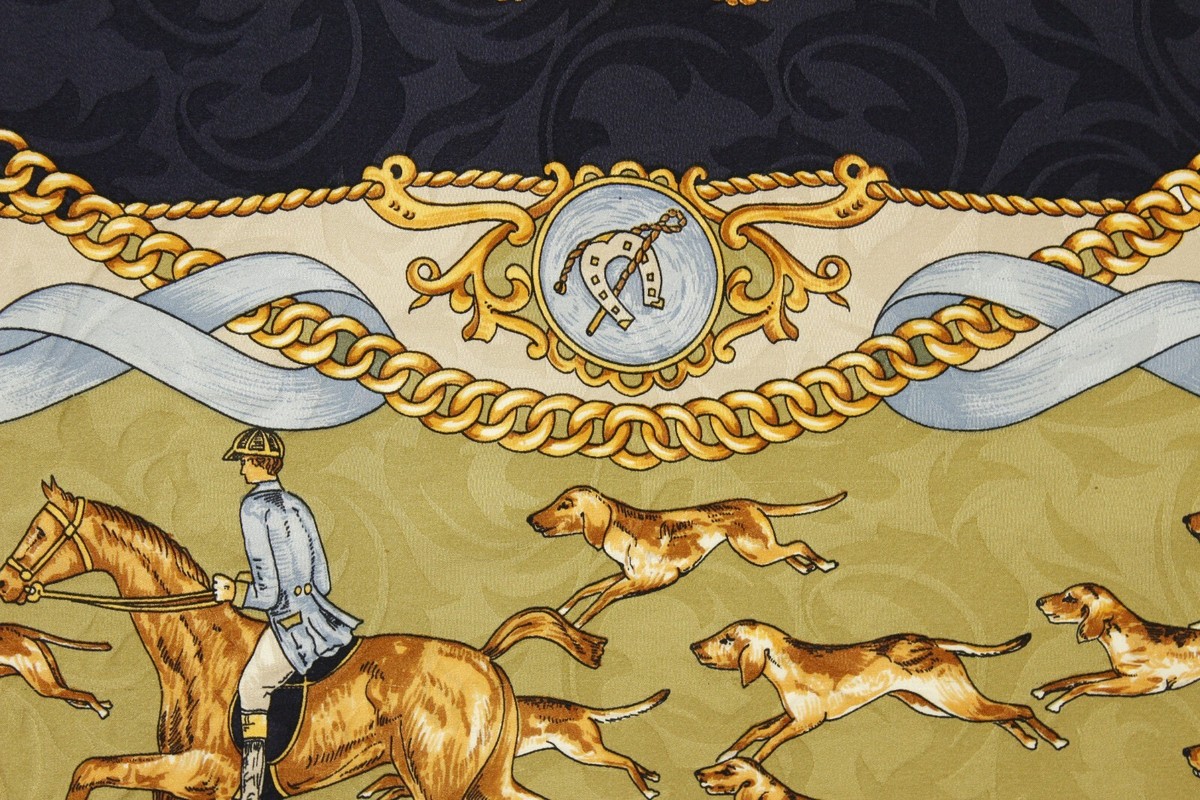 Foulard Vintage Soie Chasse à Courre | 100% Soie Italienne | Occasion Bon état