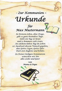 URKUNDE ZUR KOMMUNION AUSGEFALLENES PERSÖNLICHES GESCHENK AUF WUNSCH MIT FOTO