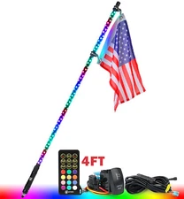 Xprite RGB Spiral Whip Lights 3FT/4FT/5FT LED 360° Remote Control For UTV ATV