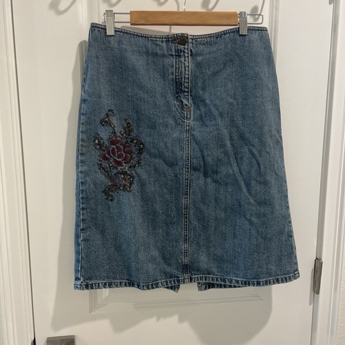 Ann Taylor Loft Jeans Rock Größe 10 bestickt knielang