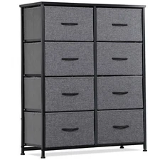 8 Drawers Tall Dresser Tower Metal Frame Home Bedroom Living Room, Drak Gray