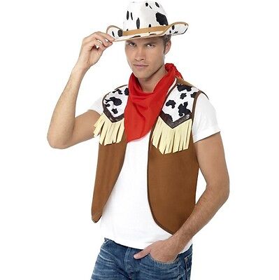 badge chapeau /& foulard smiffys Homme cowboy déguisement kit instantanée gilet