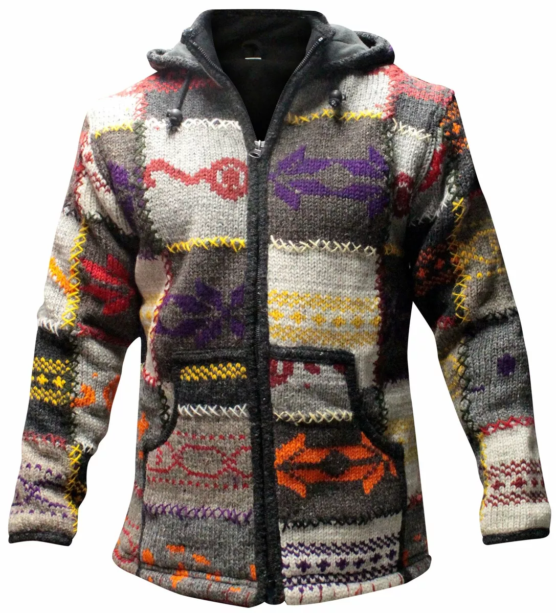 Shopoholic Fashion Mens Patchwork High Neck Boho Hippy Jacket