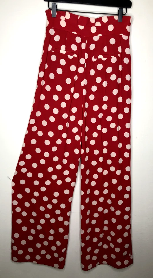 Pantalones halógenos talla 4 lunares rojo beige tiro alto bolsa de papel cintura pierna ancha Foto 2 de 4