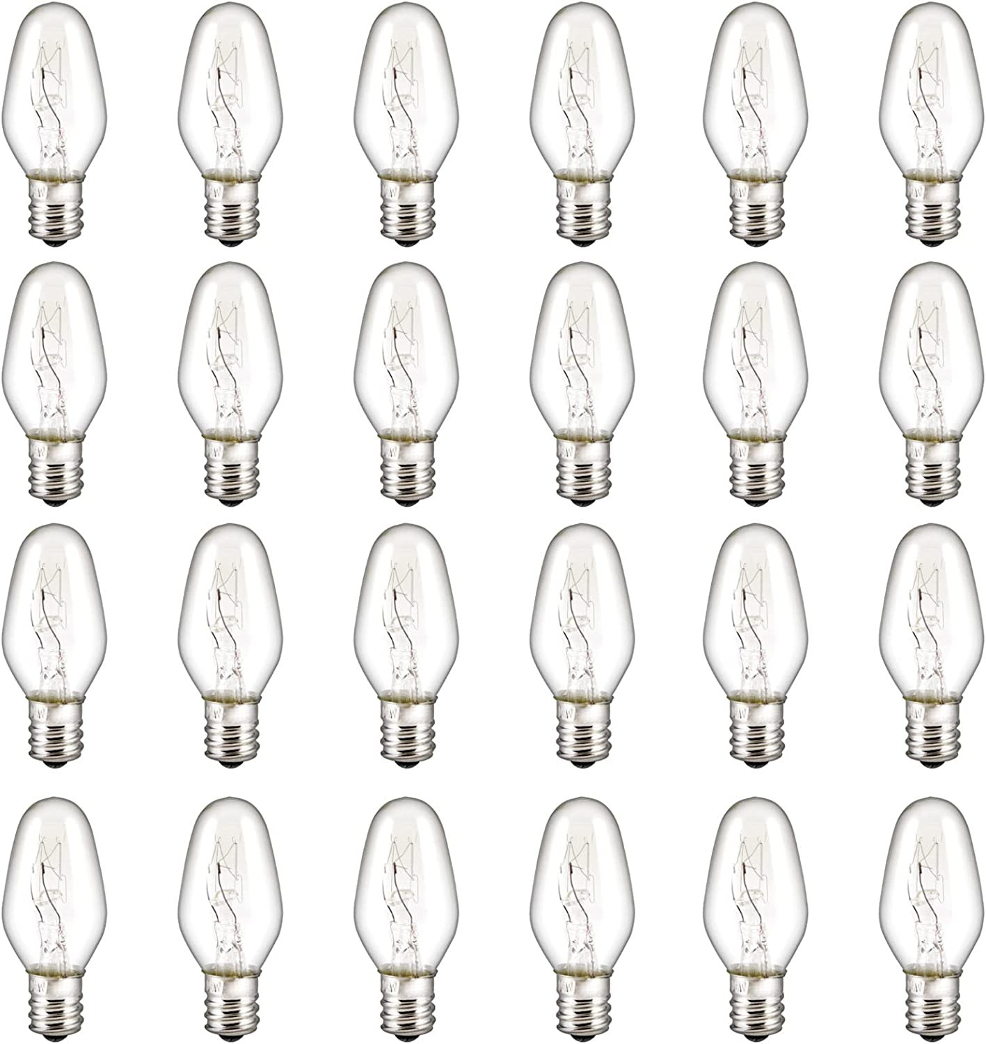 (24 Pack) Clear Night Light Bulbs, C7, 4 Watt, Candelabra Base E12