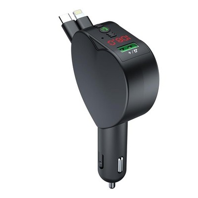 CYZFOWDUO Bluetooth 5.3 Car Adapter with Retractable Fast Charger, FM Black