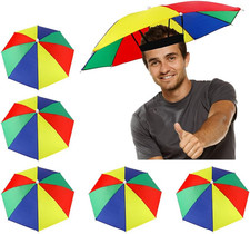5 Pack Umbrella Hat with Elastic Band, Rainbow Waterproof Fishing Umbrella Hat f