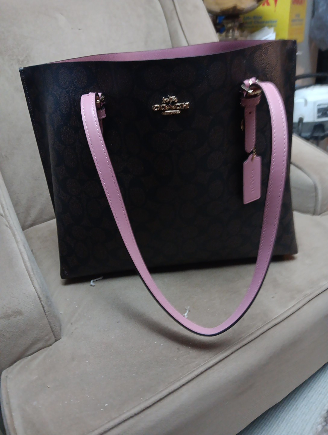 Coach Large Zip Top Tote Shoulder Bag in Brown Black - F29208