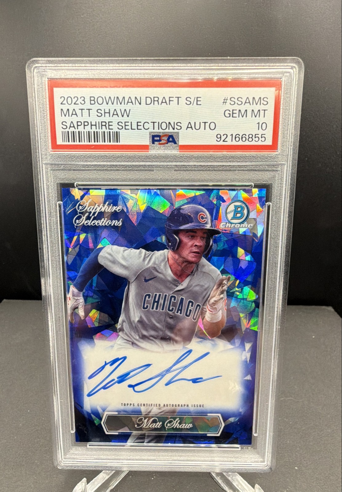 2023 Bowman Chrome Draft Sapphire Edition Selections Auto Matt Shaw Cubs PSA 10