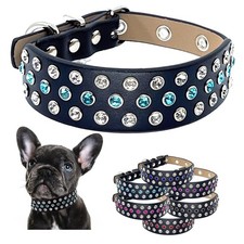 Rhinestone Dog Collar with Fancy Aqua Bling Stones Studded in Wide Black Micr...