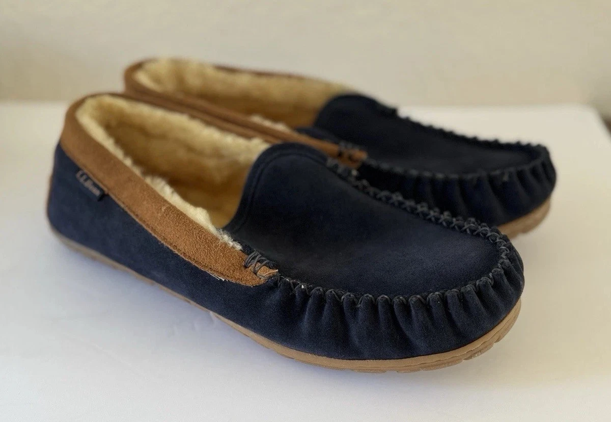 LL Bean Mens Wicked Good Venetian Slippers Blue Suede Lamb Wool Shearling 11 L.L. Bean Wicked Good Slippers  main image 3