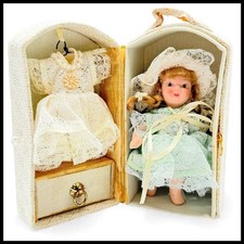 Vintage Mignonette Bisque Porcelain Doll Lace Dress Presentation Box Japan 5"