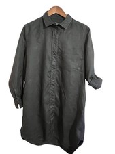 Quince 100% European Linen Shirt Dress Button Roll Tap Sleeve Pocket Black Small