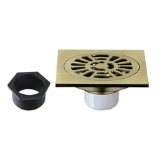 4" Brass Square Grid Shower Drain with Hair Strainer, Antique Brass