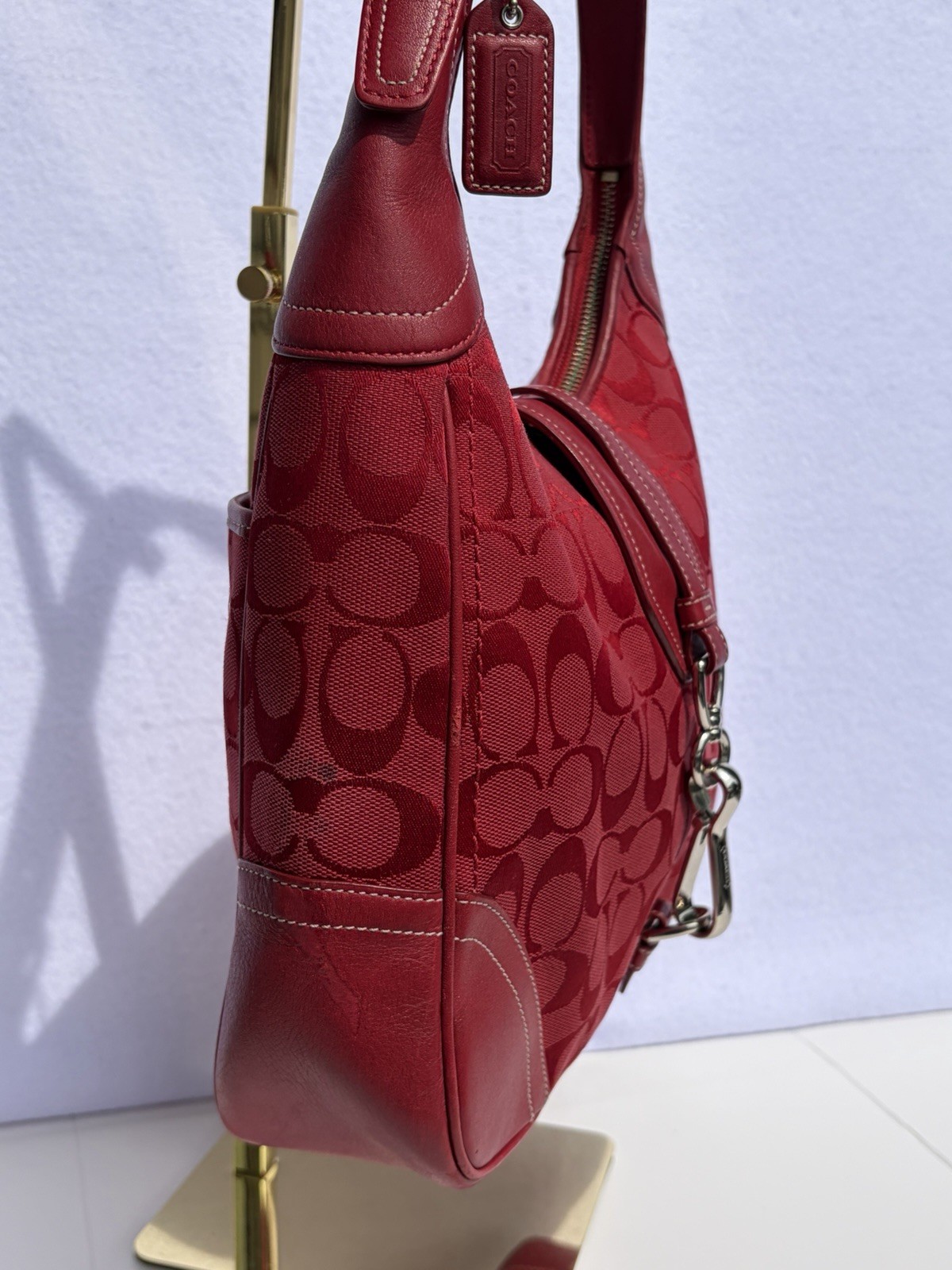 Vintage Red Coach Hamptons Signature Clip Hobo Bag - Gem