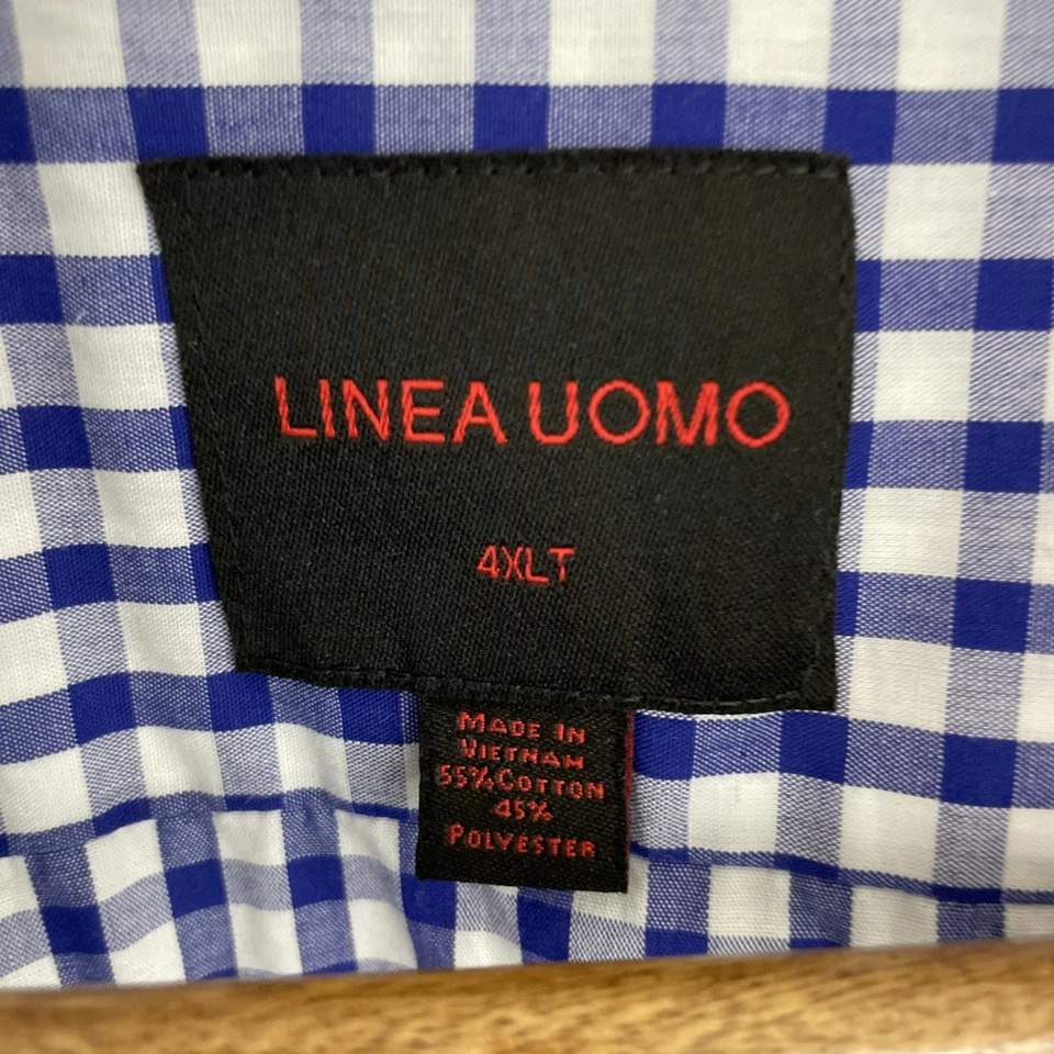 Linea Uomo Shirt Mens 4XLT Tall 4XL Blue/Purple Plaid Short Sleeve Button - Image 3 of 4