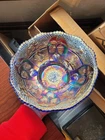 Scarce Fenton Carnival Glass Blue Dragon & Strawberry Pattern Flared Bowl