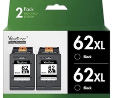 62XL Ink Cartridge 2 Pk Black Compatible for HP Ink 62 62XL High Yield For Envy
