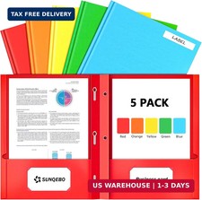2 Pocket Folders with Prongs, 3 Prong Folders with Pockets, Colored, 5 Pack Fi