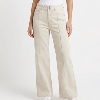 Made And Loved By Loft Pants Womens 30/10 Beige Cotton Stretch Mid Rise Wide Leg