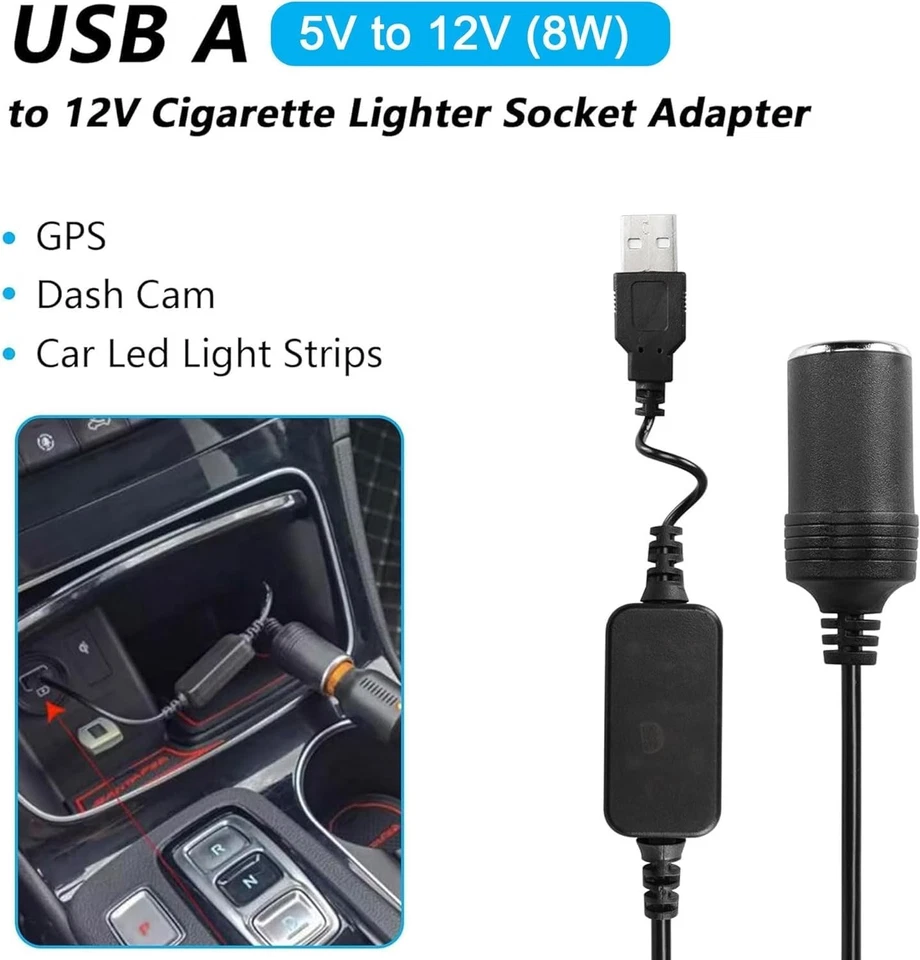 USB To 12V Car Cigarette Lighter Female Socket Converter Adapter Cable Connector - Image 4 of 4