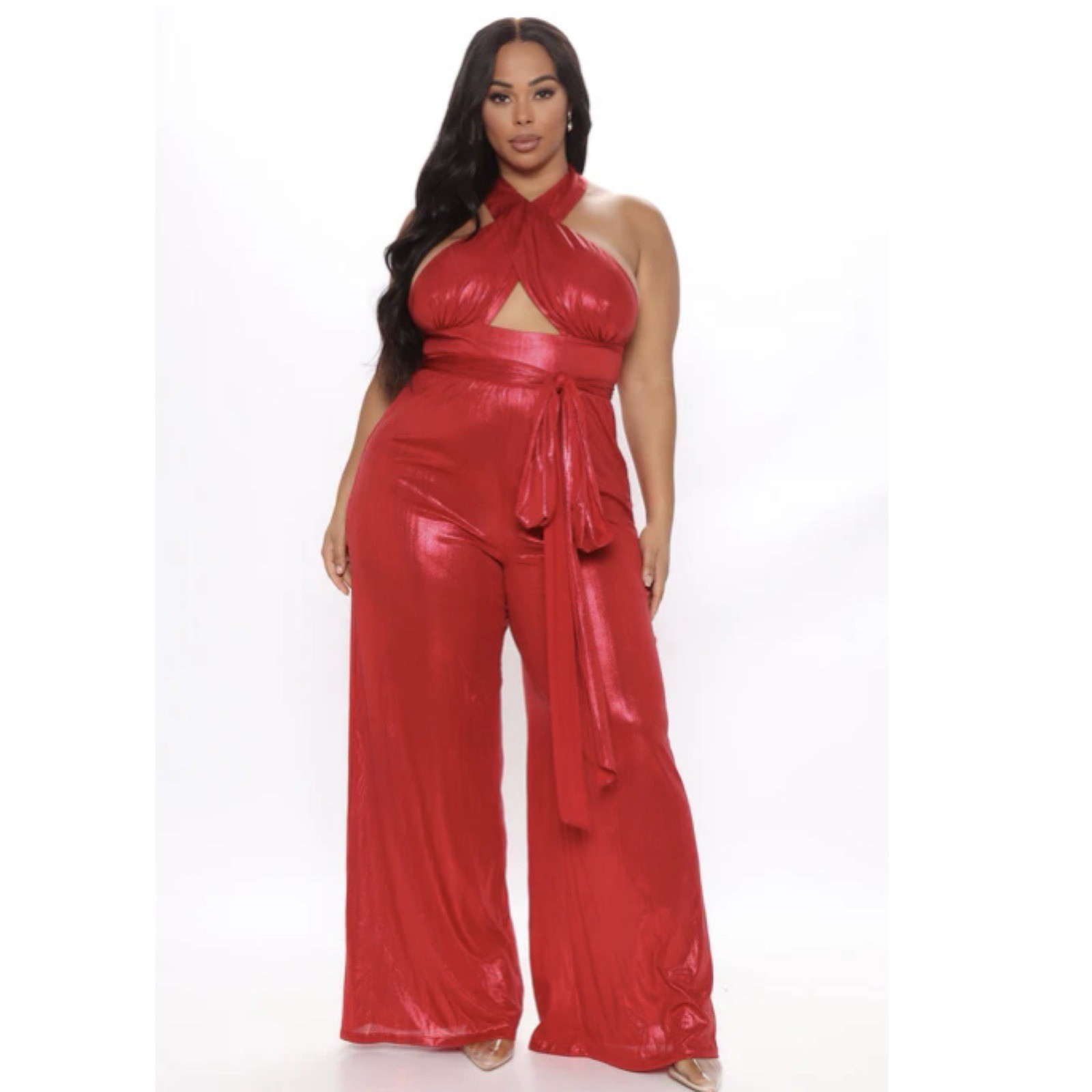 Fashion Nova Red Glitter and Glamour Jumpsuit 3X Plus Size Fashion Halter Top