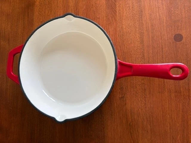 7" Cast Iron Enamelware Skillet Red Enameled Fry Pan Pour Spouts Member's Mark