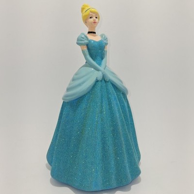 Walt Disney Cinderella Princess Figural Coin Bank 10.5'' Blue Glitter Dress Decor