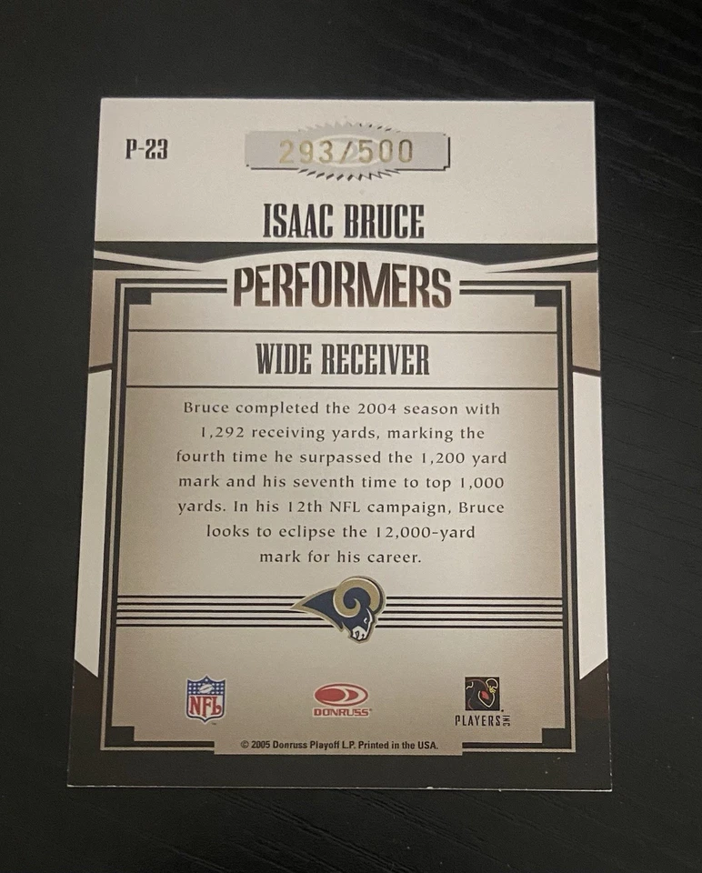 2005 Donruss Gridiron Gear - Performers Isaac Bruce #P-23 /500 Rams - Image 2 of 2