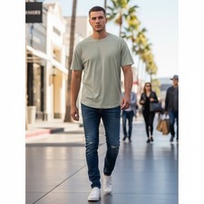 Buck Mason Mens Slub Curved Hem Tee Sage Green Cotton T-Shirt BM11001.102 L