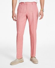 Tommy Hilfiger Modern Fit Linen Dress Pants Men's 33Wx32L Light Red Zip/Button