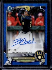 2025 Bowman Draft Brady Ebel Chrome Auto Blue Wave Refractor 1st #/150 Brewers