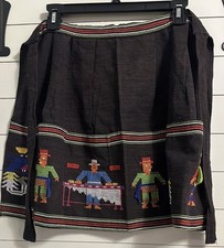 Guatemalan Hand Embroidered Cotton Linen Apron with Pockets Brown