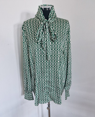 Hawes & Curtis grün weiß Bluse Gr. 22 Muschi Schleife Smart Shirt Langarm 